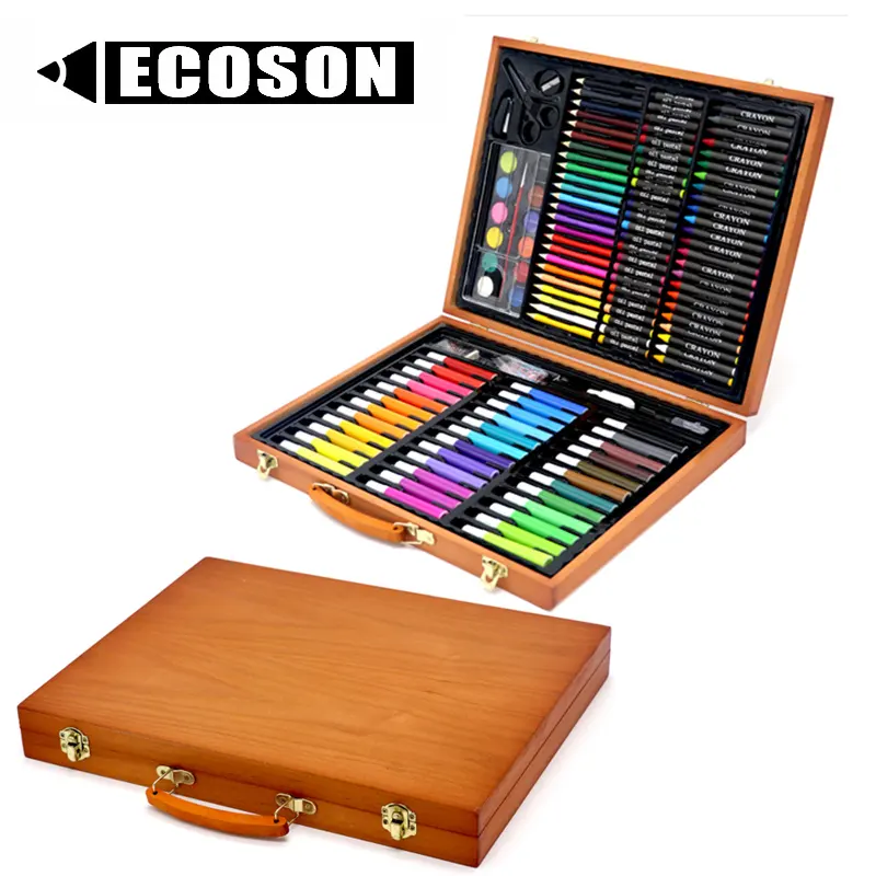 Wood Carrying Case 36 Watercolors 24 Premium Colored Pencils Sketching Pencil Oil Pastels Crayons 150 Pc Kids Art Set Supplies