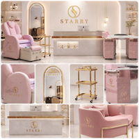 Ensemble de mobilier de spa pour ongles rose doré avec logo personnalisé, fauteuil de pédicure spa avec système de jets d'hydrothérapie, fauteuil inclinable en plastique pour salon de manucure