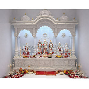 Temple domestique de luxe en bois de teck finition marbre blanc de grande taille, Ram Darbar Mandir, bois de teck de qualité supérieure, aspect marbre, Mandir domestique en Géorgie - Product Image 1