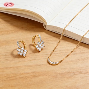 Parures de bijoux en gros pour femmes, plaqué or 18 carats avec zircon baguette AAA - Collier et boucles d'oreilles pour mariage, fiançailles, style romantique - Product Image 4