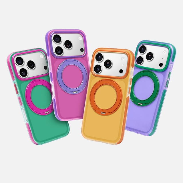 Color Matching Mobile Phones Case for iPhone 17 Pro Max Shockproof Magnetic Anti-slip Airbag Bumper Case with 360 Kickstand