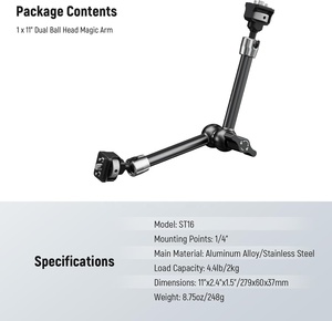 Focus 11 "Brazo mágico articulado con cabezales de bola de 360 ° Pasadores de ubicación para ARRI para montaje en Monitor de cámara - Product Image 6