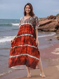 Verano rayón Tie-Dye impreso playa blusa vestido suelto vacaciones vestido traje <span class=keywords><strong>de</strong></span> <span class=keywords><strong>baño</strong></span> patrón sólido transfronterizo para <span class=keywords><strong>Amazon</strong></span> ofreciendo 1 - Product Image 4