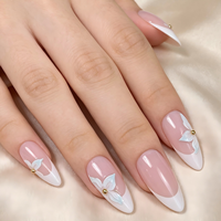 Faux ongles en acrylique en gros, personnalisés, à presser, avec motif floral 3D et French Manucure, forme amande, OEM, marque privée, usine BSCI, en vrac avec colle
