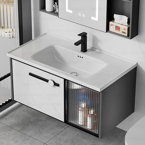 Meuble-lavabo mural moderne en aluminium avec miroir intelligent Comptoir en céramique et lavabo pour hôtel - Product Image 4