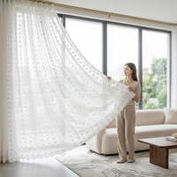 Rideaux transparents jacquard tridimensionnels à pompons de style américain, sur mesure pour lucarne, fixation murale, toutes saisons, pour salon et chambre