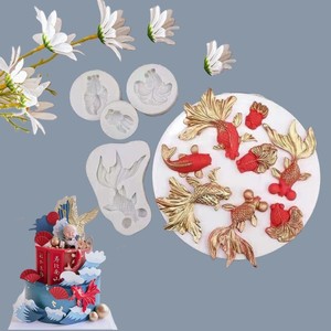 Goldfish And Koi Fish Fondant Silicone Molds Round <b>Cake</b> <b>Decorating</b> <b>Supplies</b> For Birthday <b>Cakes</b> - Product Image 1