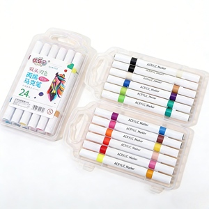 Set di Pennarelli <span class=keywords><strong>Acrilici</strong></span> a Doppia Punta 24 <span class=keywords><strong>Colori</strong></span> Direttamente dalla Fabbrica, Punta Morbida <span class=keywords><strong>e</strong></span> Fine, Penne Acriliche per Disegno - Product Image 1