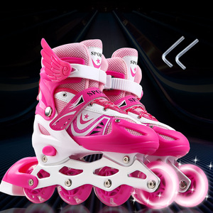 Patins à Roulettes Filles Woolitime, Réglables, Roues LED, Lilas, Taille Enfant