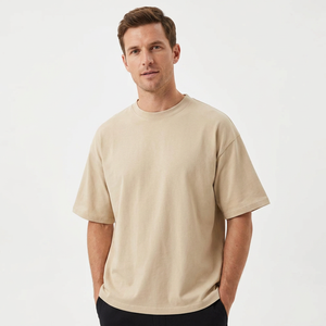 เสื้อยืดคอกลมแขนสั้นทรงโอเวอร์ไซส์สีพื้นสำหรับผู้ชาย ผ้าคอตตอนเจอร์ซีย์ถัก 100% ทรงพอดีตัว ความยาวปกติ สไตล์ลำลอง - Product Image 1