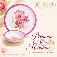 Vaisselle en mélamine Rose pour mariage, ensemble de vaisselle florale romantique assiettes et bols, qualité alimentaire incassable, vente en gros, export en vrac