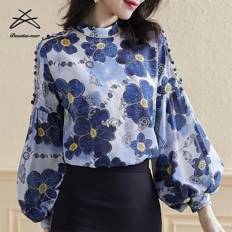 Mùa Xuân 2022 Mới Retro Phong Cách Bohemian Áo Sơ Mi Voan Dài Tay Áo Sơ Mi Rộng Rãi Và Linh Hoạt Cổ Áo Đèn Lồng Tay Áo