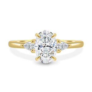 Bijoux fins 18K or pur ovale trilogie diamant cultivé en laboratoire fiançailles mariage 1.5ct Solitaire diamant pour femmes bagues de mariée - Product Image 1