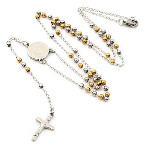 Rosario Largo Religioso de San Benito, Chapado en Oro de 18k, Plata y Acero Inoxidable, con Colgante de Cruz de la Virgen María, Collar de Rosario Católico - Product Image 2