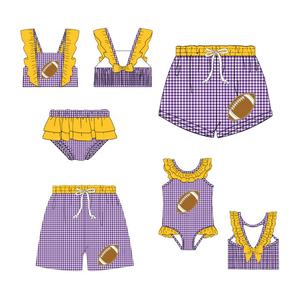 Bébé garçon fille Louisiane Collegiate Football Applique deux pièces <span class=keywords><strong>maillot</strong></span> <span class=keywords><strong>de</strong></span> <span class=keywords><strong>bain</strong></span> violet or vichy troncs enfant en bas âge famille maillots <span class=keywords><strong>de</strong></span> <span class=keywords><strong>bain</strong></span> - Product Image 1