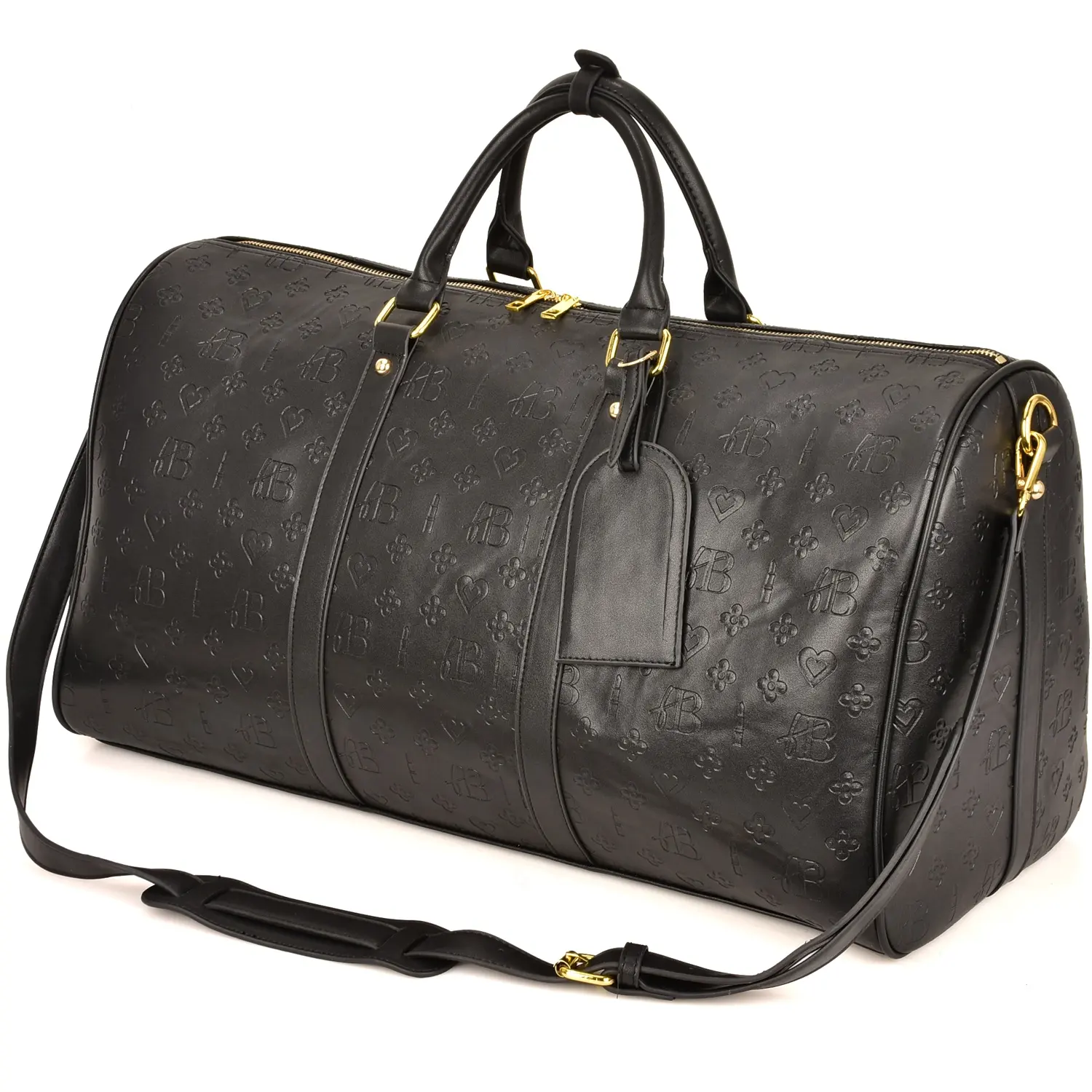 Vegane Ledertasche Damen Schwarze Leder Reisetasche Benutzer definierte Luxus muster Gepäck tasche Duffle Overnight Weekender Bag für Herren