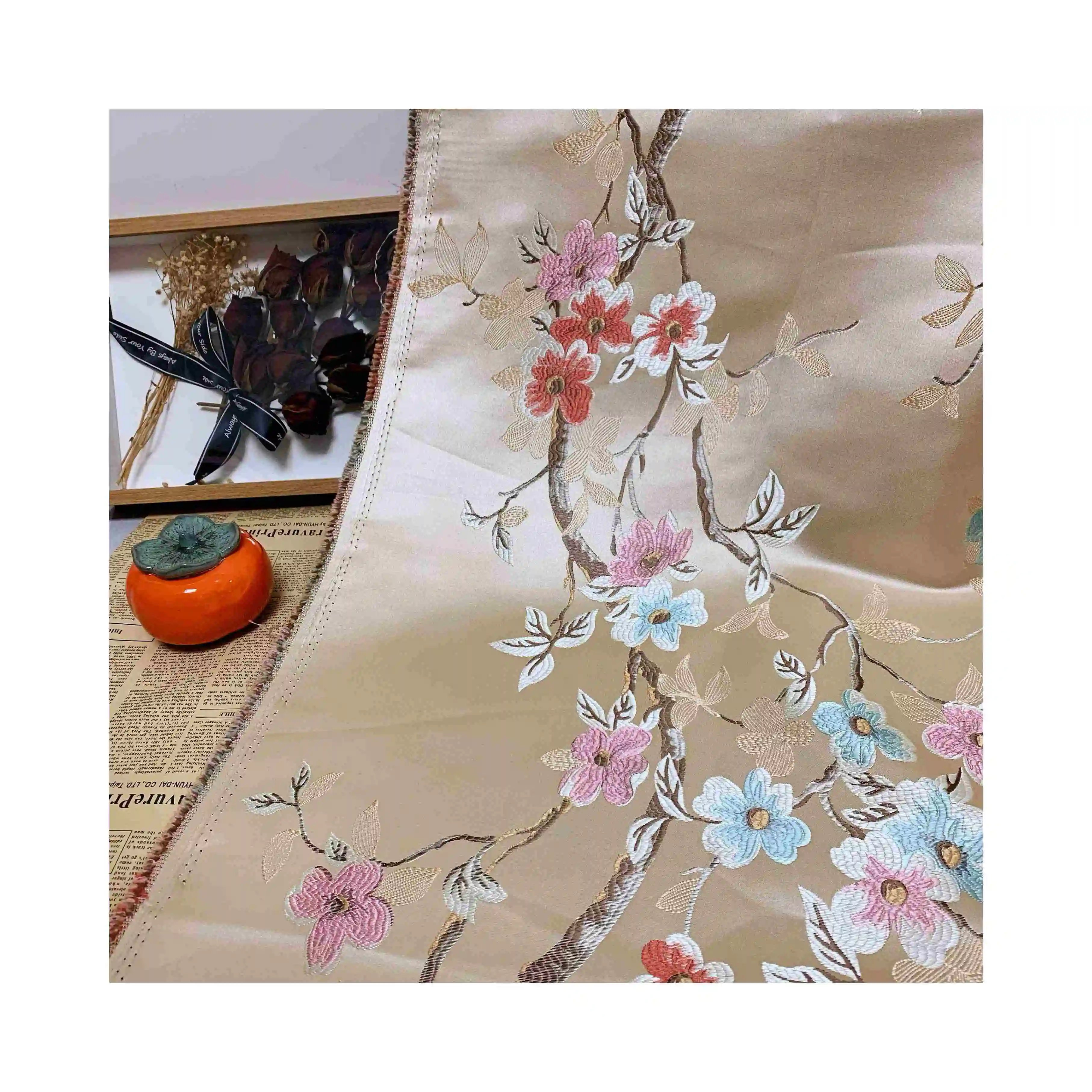 Latest design woven polyester fabric 3D floral pattern jacquard brocade fabrlc for cloth dress