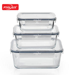 Contenedor de Vidrio Profundo de Borosilicato Alto Pyglass, Juego de 3 Piezas con Tapa de PP Hermética, Contenedor de Gran Capacidad para la Familia - Product Image 1