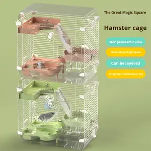 Cage à hamster panoramique transparente à trois étages, de luxe, dorée, avec <span class=keywords><strong>cadre</strong></span> en plastique, grande taille, <span class=keywords><strong>pas</strong></span> chère, 48 - Product Image 3