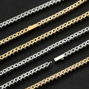 Collar de cadena de tenis de acero inoxidable chapado en oro de 18k con circonitas, fila continua de piedras pequeñas, sin plomo, unisex, a la moda, para fiesta - Product Image 2