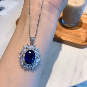 Fashion 12*16mm Blue Zircon Vintage Style Necklace <b>Earrings</b> Ring Set Eco-friendly Copper Jewellery Gift Sets for Women - Product Image 6