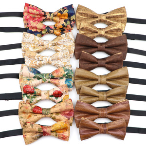 New Cork Wood Fashion Fliege Vintage Blumen druck Holz Fliege Neuheit Handgemachte Schmetterling Hochzeits feier Hals tragen Zubehör - Product Image 1