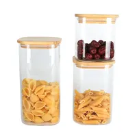 Barattolo di contenitori per alimenti in vetro da cucina ermetico in vetro trasparente di alta qualità con coperchio in bambù