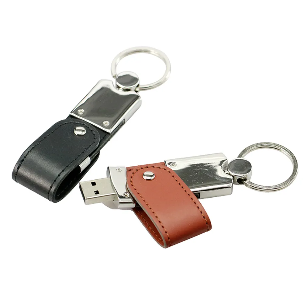 Promotional Metal And Leather Usb 2.0 Flash Drive 3.0 Usb Stick Memory 1Gb 2Gb 4Gb8gb 16gb 64gb Rcm Clip Pendrive with Ring
