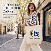 Sac fourre-tout en toile personnalisé brodé, vertical, en coton, avec longues poignées, idéal pour les librairies, les courses et l'usage quotidien