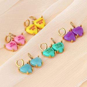 Tùy Chỉnh Valentine Bông Tai Được Tôi Tình Yêu Thực Sự Thả Bông Tai 18K Mạ Vàng Zircon Acrylic Tim Thư Bông Tai Cho Phụ Nữ - Product Image 4