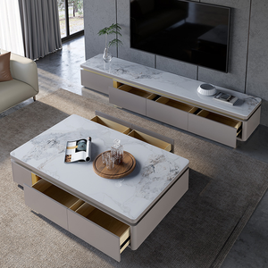 Oturma odası mobilya lüks kahve masası Set TV kabine kaya levha sehpa ahşap TV standı 2 metre depolama merkezi masa - Product Image 4