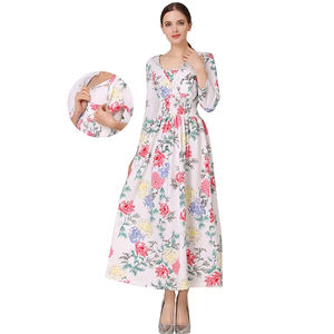 Abito Lungo Premaman Autunnale con Maniche 3/4, Motivo Floreale, Scollo a V, in Maglia, per Allattamento e Feste - Product Image 6