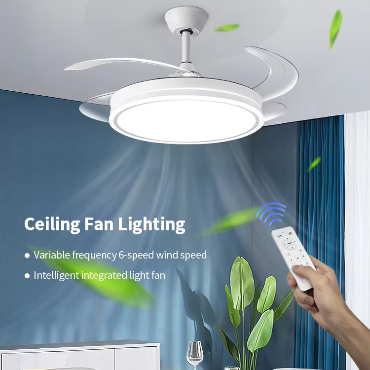 Copper Motor 42 Inch Indoor Lower Noise Ceiling Fans with LED Lighting Retractable Remote Control for Home Living Dining Bedroom