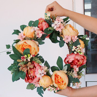 Couronne décorative moderne faite à la main et écologique pour la maison, arrangement de cérémonie de mariage, fleur de pivoine murale en plastique