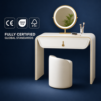 Ensemble de coiffeuse de luxe en bois massif couleur crème, table de maquillage moderne et minimaliste en cuir pour chambre à coucher avec rangement intégré, robuste et autoportante