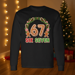 T-shirt a maniche lunghe Gingerbread 67 Christmas, regalo natalizio, design Six Seven - Product Image 2