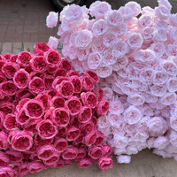 CM-TH1218 Bunga Pernikahan Pink Terang 3 Kuntum Mawar Austin Sutra Bunga Artificial Grosir