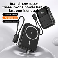 Batterie externe magnétique sans fil 3-en-1 avec logo personnalisé, prise secteur, 20000 mAh, charge ultra-rapide PD, support et ports USB multiples