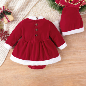 Girls' Christmas New Gold Velvet Skirt Hem Sweetheart Belt+<strong>Hat</strong> Triangle Wrap Bottom <strong>Creeper</strong>