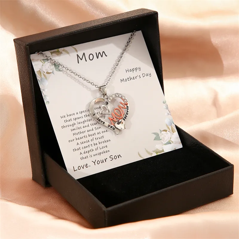 Colar para minha mãe, caixa de presente fashion para o dia das mães, joia de amor infinito, pulseira de cristal com mensagem para a mãe