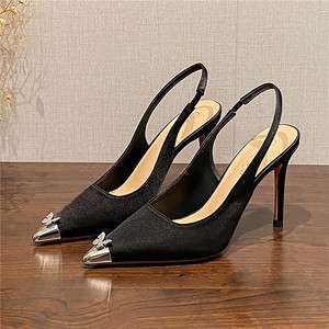 Escarpins à talons ultra-hauts de luxe pour femmes nouveauté marque talons aiguilles bouche peu profonde métal pointu pieds nus sans lacet pour l'hiver - Product Image 2