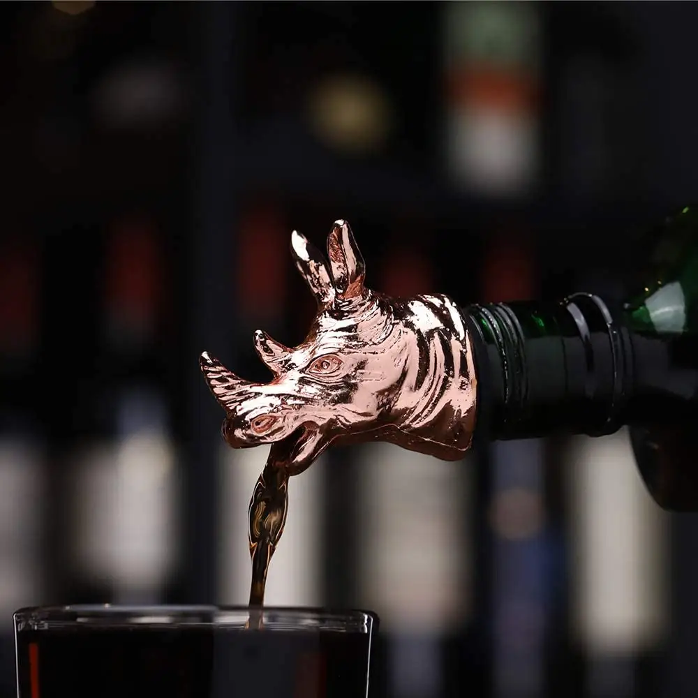 3D แรดหัวรูปร่างไวน์ Pourer สัตว์ไวน์ Pourer พวยจุกซิลิโคน