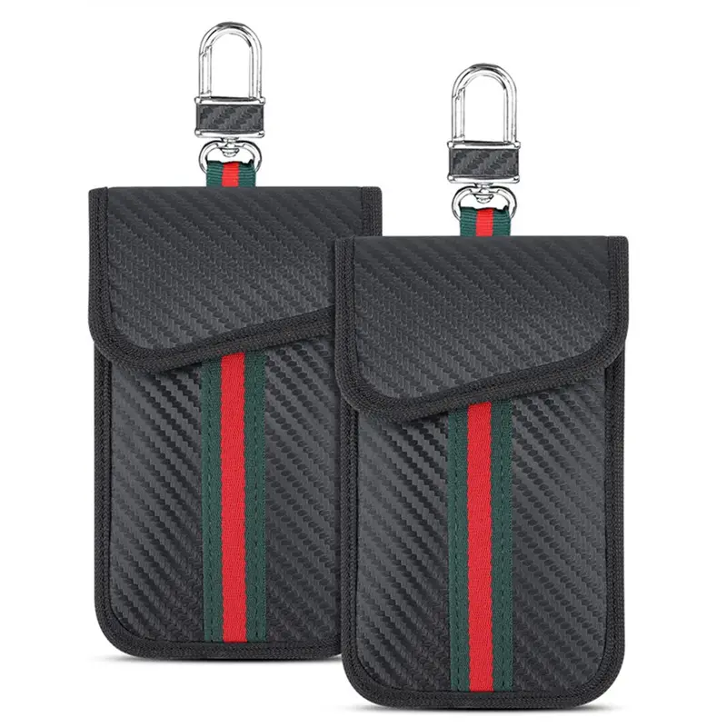 Lot de 2 étuis de protection pour clés de voiture, portefeuille en cuir PU Faraday pochette antivol RFID bloquant Faraday sac