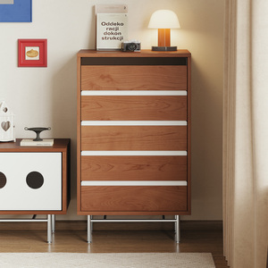 Retro Solid Wood Five Drawer <b>Chest</b> <b>Storage</b> Cabinet For Living Room Bedroom Entryway - Product Image 2