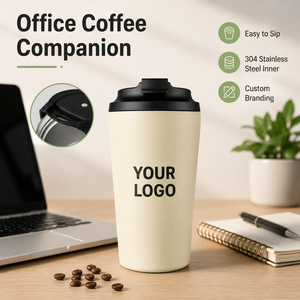 Taza de café de acero inoxidable de 12 oz al por mayor OEM, a prueba de fugas, de doble pared, con aislamiento al vacío, taza de viaje con asa y tapa con bucle. - Product Image 5
