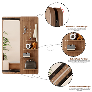 Specchio a parete a figura intera con mensole portaoggetti e design a pannello forato per ingresso o camera da letto - Product Image 3