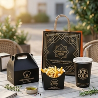 Ensemble de sacs et boîtes en papier personnalisés de qualité alimentaire, jetables, recyclables, pour la restauration rapide, les burgers, les frites, le poulet, les desserts, à emporter