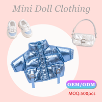 Ensemble de vêtements pour poupée personnalisé en usine : mini-veste matelassée bleue brillante, accessoires vestimentaires miniatures pour animaux en peluche (ours, lapin)