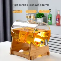 Distributeur de vin portable en verre borosilicate de haute qualité avec robinet en acier inoxydable vintage, support en bois, pour la maison, la cuisine, le bar