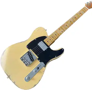 Heavy relic electric guitar creamm giallo relic produzione cow bone string cuscino foto reali spedizione gratuita